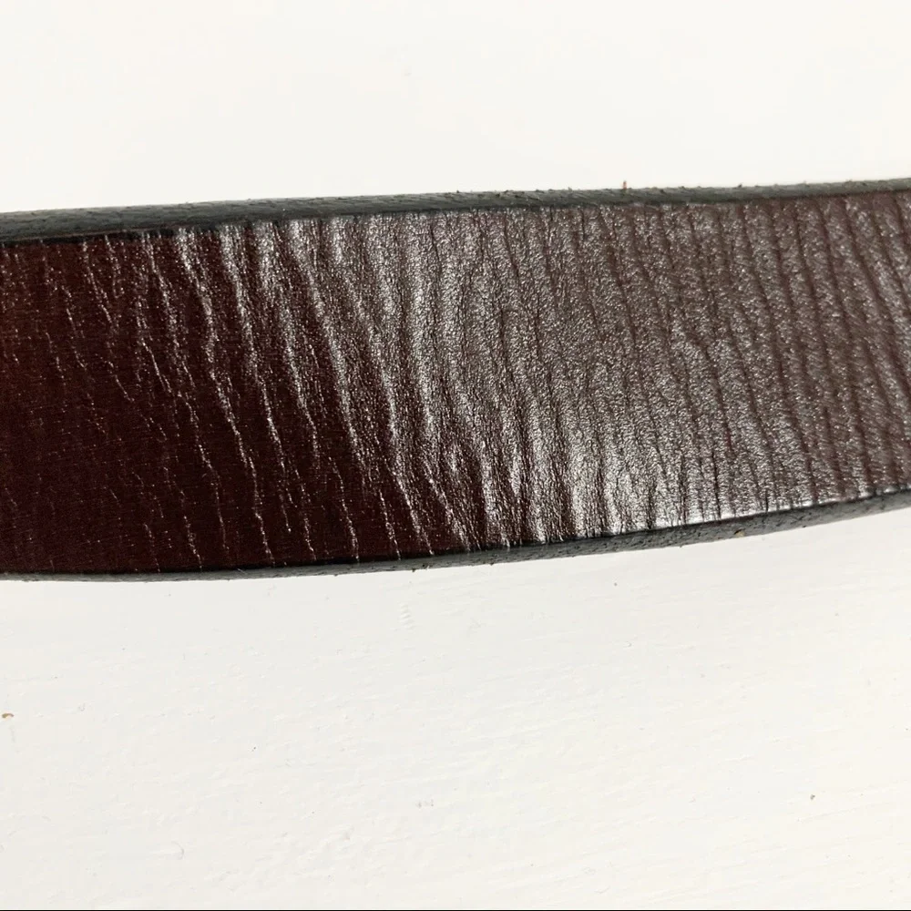 Fossil Textured Leather Belt Silver Toned Hardware Logo Plaque Size 36 Brown 🟫